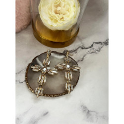 364 Złote kolczyki wiszące KAMIENIE KRZYŻE KRZYŻ