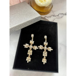 364 Złote kolczyki wiszące KAMIENIE KRZYŻE KRZYŻ