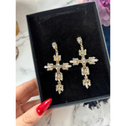 364 Złote kolczyki wiszące KAMIENIE KRZYŻE KRZYŻ