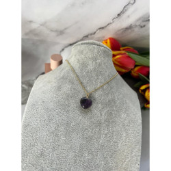 975 Złoty naszyjnik SERCE AMETYST BLUEBERRY STAL
