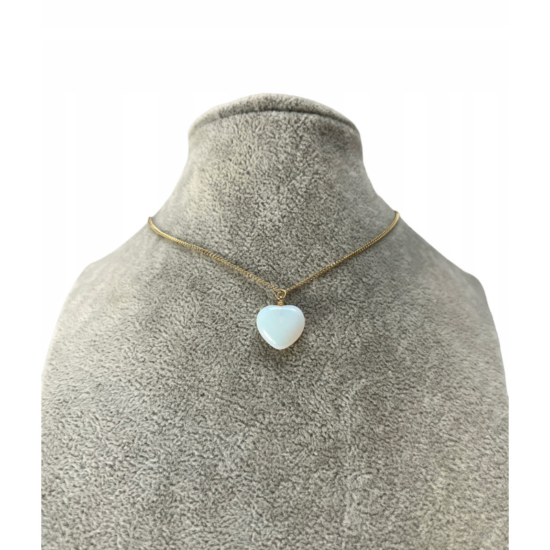 679 Złoty łańcuszek naszyjnik SERCE OPAL BLUEBERRY