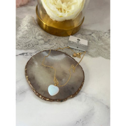 679 Złoty łańcuszek naszyjnik SERCE OPAL BLUEBERRY