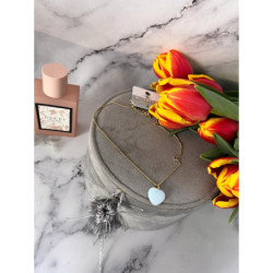 679 Złoty łańcuszek naszyjnik SERCE OPAL BLUEBERRY