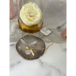 852 Złoty naszyjnik SERCE KWARC RÓŻOWY BLUEBERRY