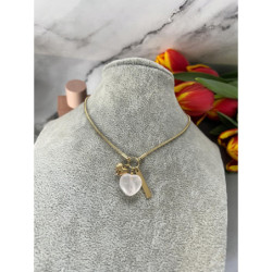 852 Złoty naszyjnik SERCE KWARC RÓŻOWY BLUEBERRY