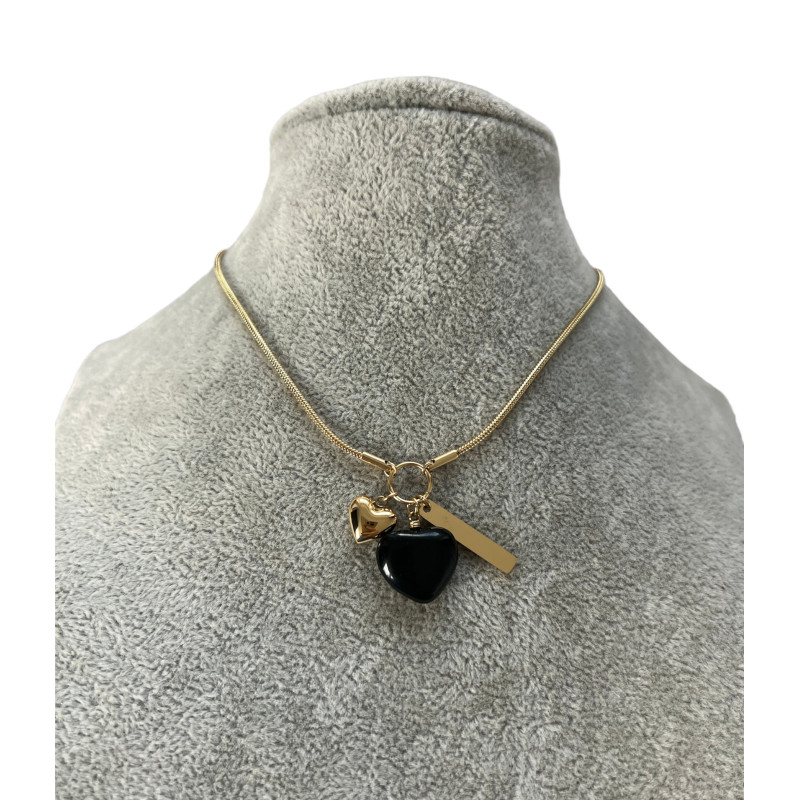 852 Złoty naszyjnik SERCE ONYKS BLUEBERRRY STAL