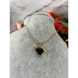 852 Złoty naszyjnik SERCE ONYKS BLUEBERRRY STAL