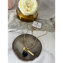 852 Złoty naszyjnik SERCE ONYKS BLUEBERRRY STAL