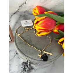 852 Złoty naszyjnik SERCE ONYKS BLUEBERRRY STAL