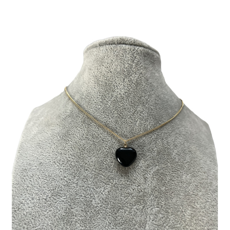 594 Złoty naszyjnik SERCE ONYKS BLUEBERRRY STAL