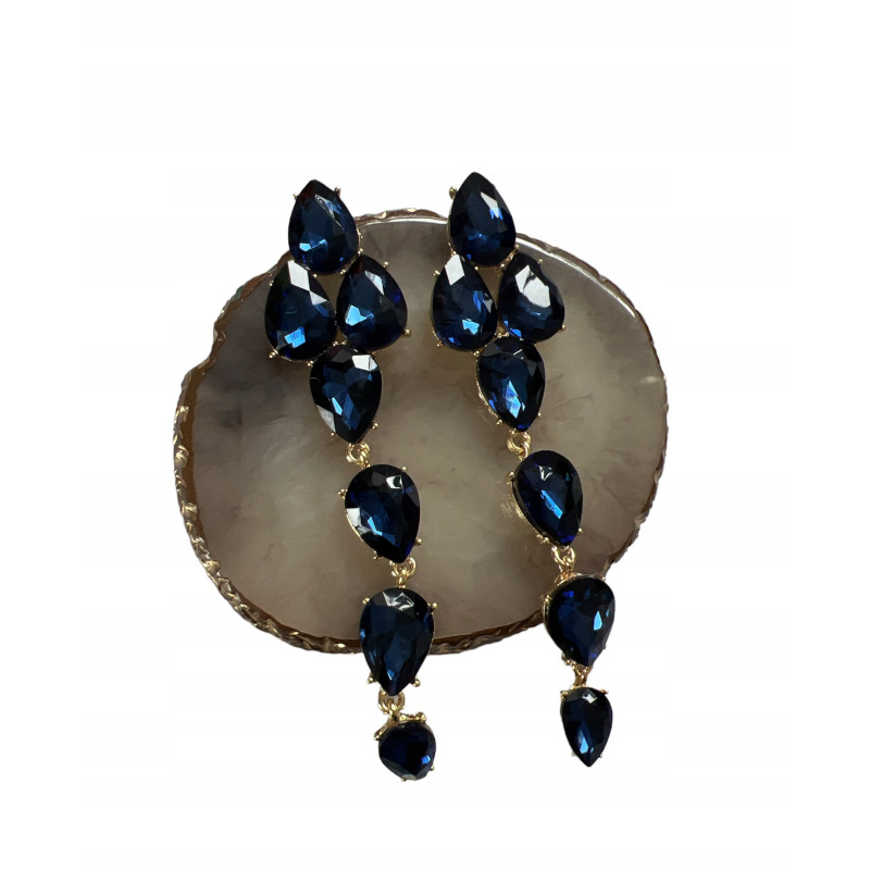 463 Złote kolczyki wiszące GRANATOWE KAMIENIE