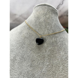 594 Złoty naszyjnik SERCE ONYKS BLUEBERRRY STAL