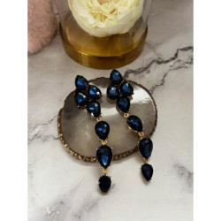 463 Złote kolczyki wiszące GRANATOWE KAMIENIE