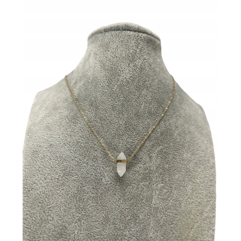 395 Złoty naszyjnik KWARC MLECZNY sopelek STAL