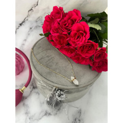 395 Złoty naszyjnik KWARC MLECZNY sopelek STAL