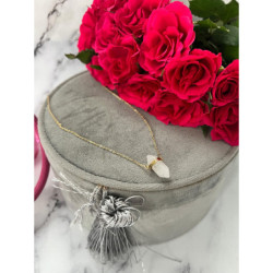 395 Złoty naszyjnik KWARC MLECZNY sopelek STAL