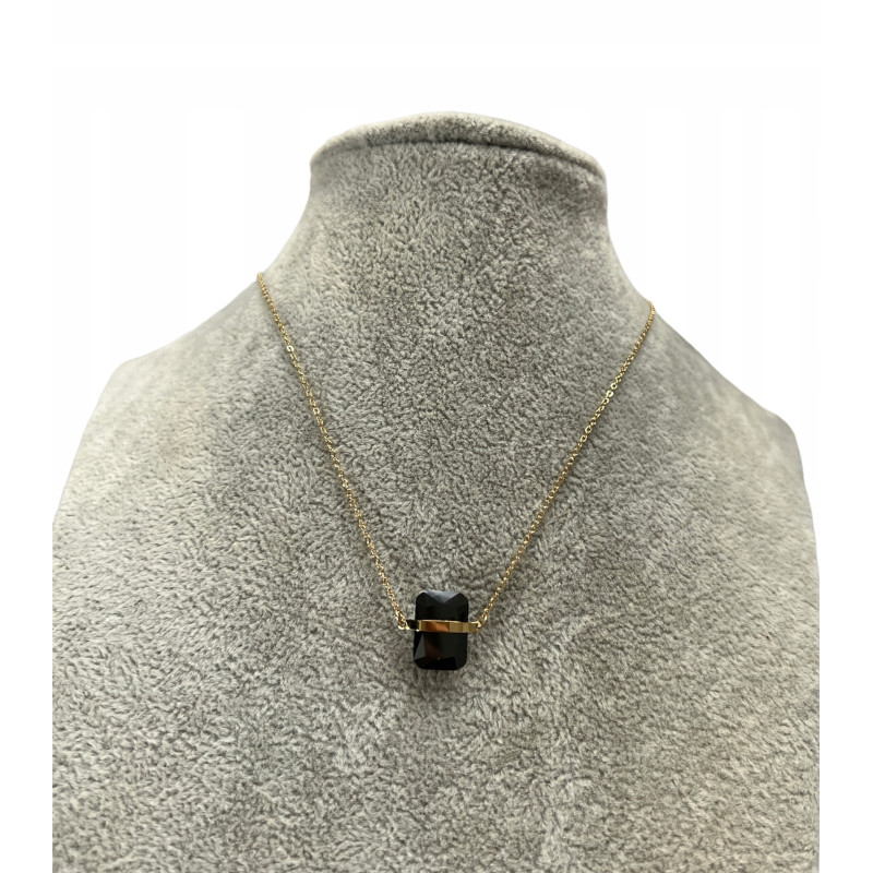 653 Złoty łańcuszek KRYSZTAŁ KAMIEŃ CZARNY STAL