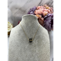 653 Złoty łańcuszek KRYSZTAŁ KAMIEŃ CZARNY STAL