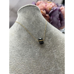 653 Złoty łańcuszek KRYSZTAŁ KAMIEŃ CZARNY STAL
