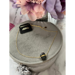 653 Złoty łańcuszek KRYSZTAŁ KAMIEŃ CZARNY STAL