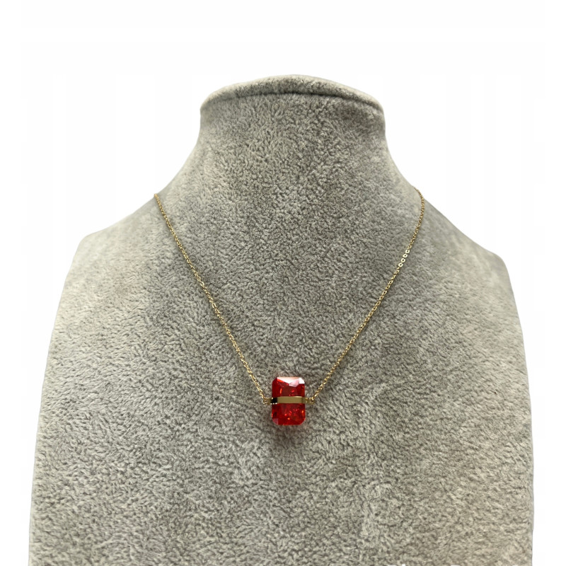 762 Złoty łańcuszek KRYSZTAŁ KAMIEŃ CZERWONY STAL