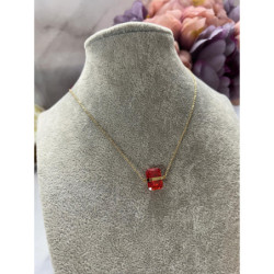 762 Złoty łańcuszek KRYSZTAŁ KAMIEŃ CZERWONY STAL