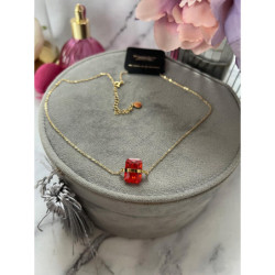 762 Złoty łańcuszek KRYSZTAŁ KAMIEŃ CZERWONY STAL