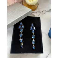 463 Złote kolczyki wiszące GRANATOWE KAMIENIE