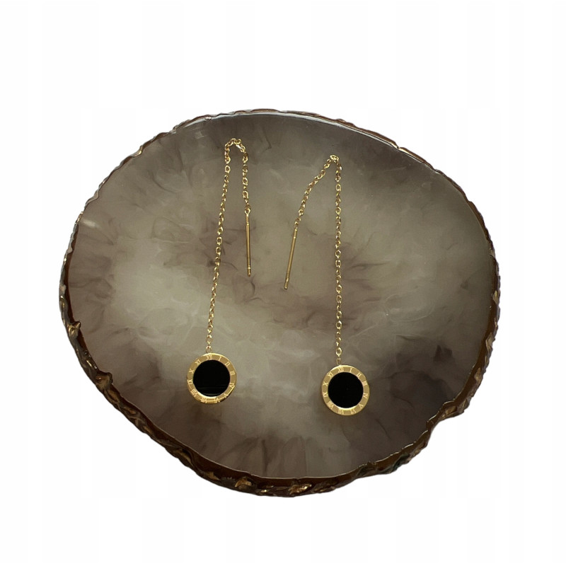 1170 Kolczyki przeciągane ZEGAR CZARNE OCZKO STAL