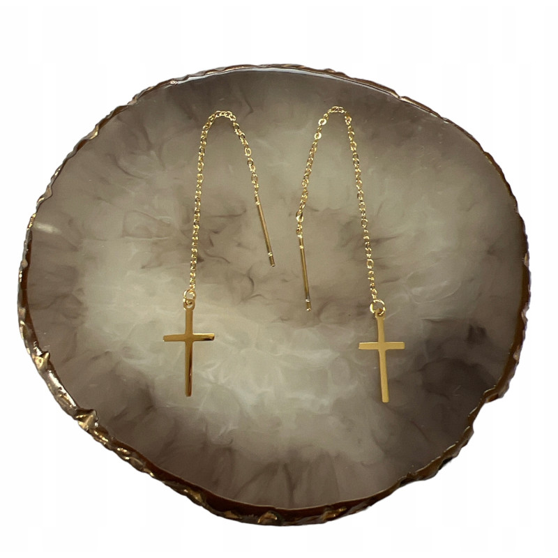 936 Kolczyki przeciągane KRZYŻ KRZYŻYK STAL 316L