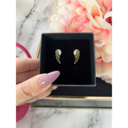 1220 Złote kolczyki wkrętki SKRZYDŁA stal 316L