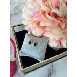 1235 Złote kolczyki wkrętki ZEGAR CZARNE OCZKO