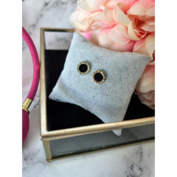 1235 Złote kolczyki wkrętki ZEGAR CZARNE OCZKO