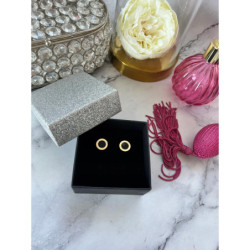 1235 Złote kolczyki wkrętki ZEGAR CZARNE OCZKO