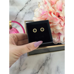 1235 Złote kolczyki wkrętki ZEGAR CZARNE OCZKO