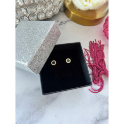 846 Złote kolczyki wkrętki ZEGAR CZARNE OCZKO
