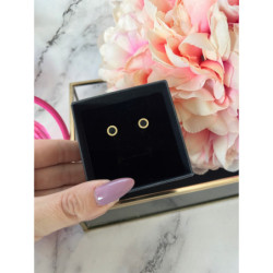 846 Złote kolczyki wkrętki ZEGAR CZARNE OCZKO