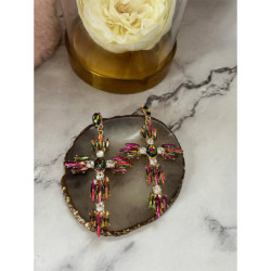 1210 Złote kolczyki wiszące KAMIENIE KRZYŻE KRZYŻ