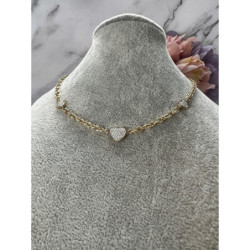 671 Złoty łańcuszek SERCA CYRKONIE STAL 316L