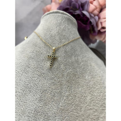 988 Złoty łańcuszek KRZYŻ KRZYŻYK CYRKONIE STAL