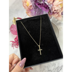 988 Złoty łańcuszek KRZYŻ KRZYŻYK CYRKONIE STAL
