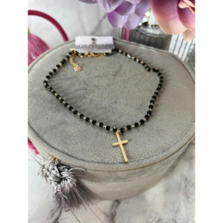 280 Naszyjnik różaniec BLUEBERRY KRZYŻ KRZYŻYK