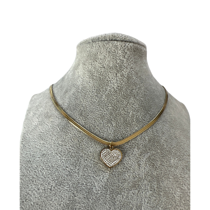 1211 Złoty łańcuszek ŻMIJKA BLUEBERRY SERCE STAL