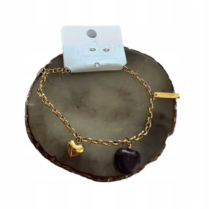 278 Złota bransoletka BLUEBERRY SERCE stal 316L