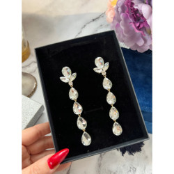 435 Złote kolczyki wiszące KAMIENIE KRYSZTAŁY