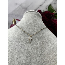 251 Złoty naszyjnik KRZYŻ KRZYŻYK CYRKONIE STAL