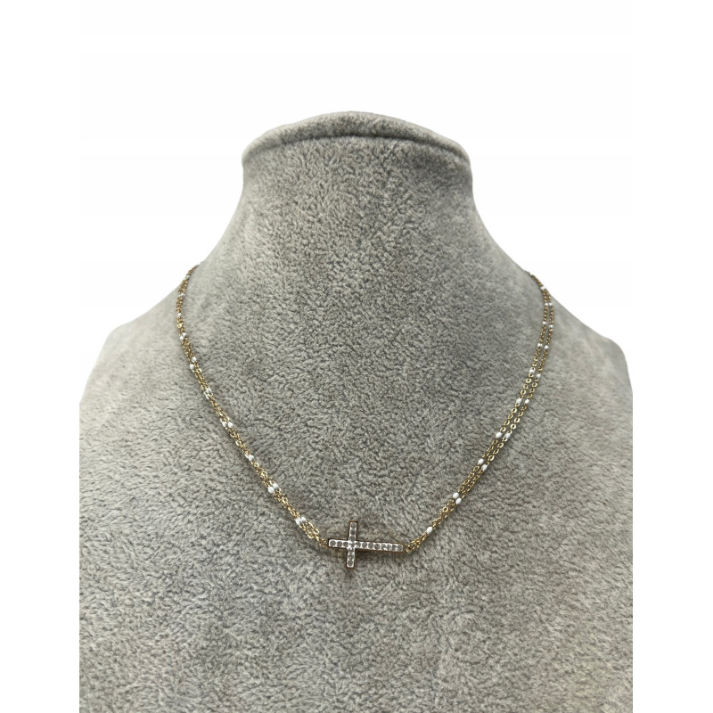 223 Złoty naszyjnik KRZYŻ KRZYŻYK CYRKONIE STAL