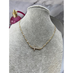 223 Złoty naszyjnik KRZYŻ KRZYŻYK CYRKONIE STAL