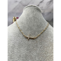 223 Złoty naszyjnik KRZYŻ KRZYŻYK CYRKONIE STAL