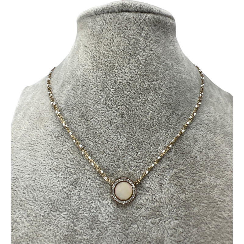 393 Złoty naszyjnik MASA PERŁOWA CYRKONIE STAL 316